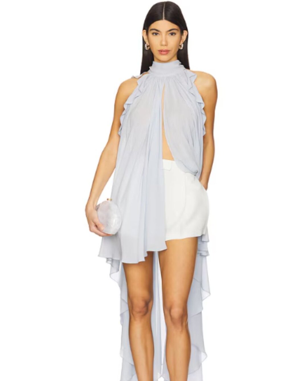 La Fuori Gathered Halter Top Azure Blue Size M